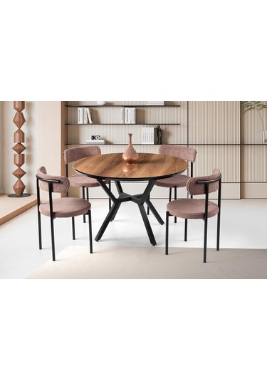 Roza Alfa Yuvarlak Highgloss Mutfak Masa Sandalye Takımı 120cm