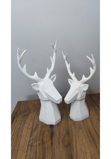 2 Li Set Geyik Figürlü Modern Dekoratif Hediyelik Biblo Beyaz 22cm/19cm Gizzstore Home
