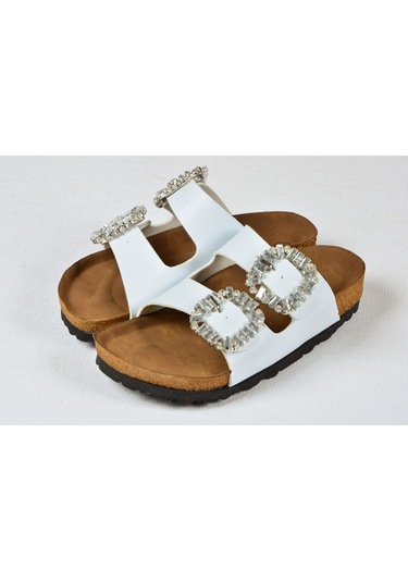 Kız Çocuk Mantar Tabanlı Çift Tokalı Ortopedik Birkeen Arizona Taşlı Terlik Beyaz Kız Çocuk Mantar Tabanlı Çift Tokalı Ortopedik Birkeen Arizona Taşlı Terlik Beyaz