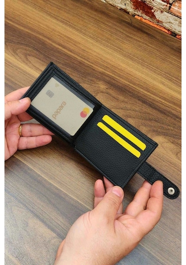 Erkek Cüzdan Çıtçıtlı Kapak 10 Kart Cepli Modern Tasarım Siyah Renk Siyah