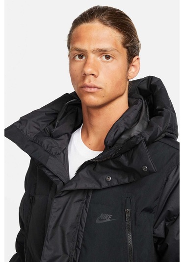 Nike Storm Fit Down Fill Oversize Hoodie Ful Zip Jacket Erkek Su Geçirmez Kaz Tüyü Kapüşonlu Mont Siyah Siyah