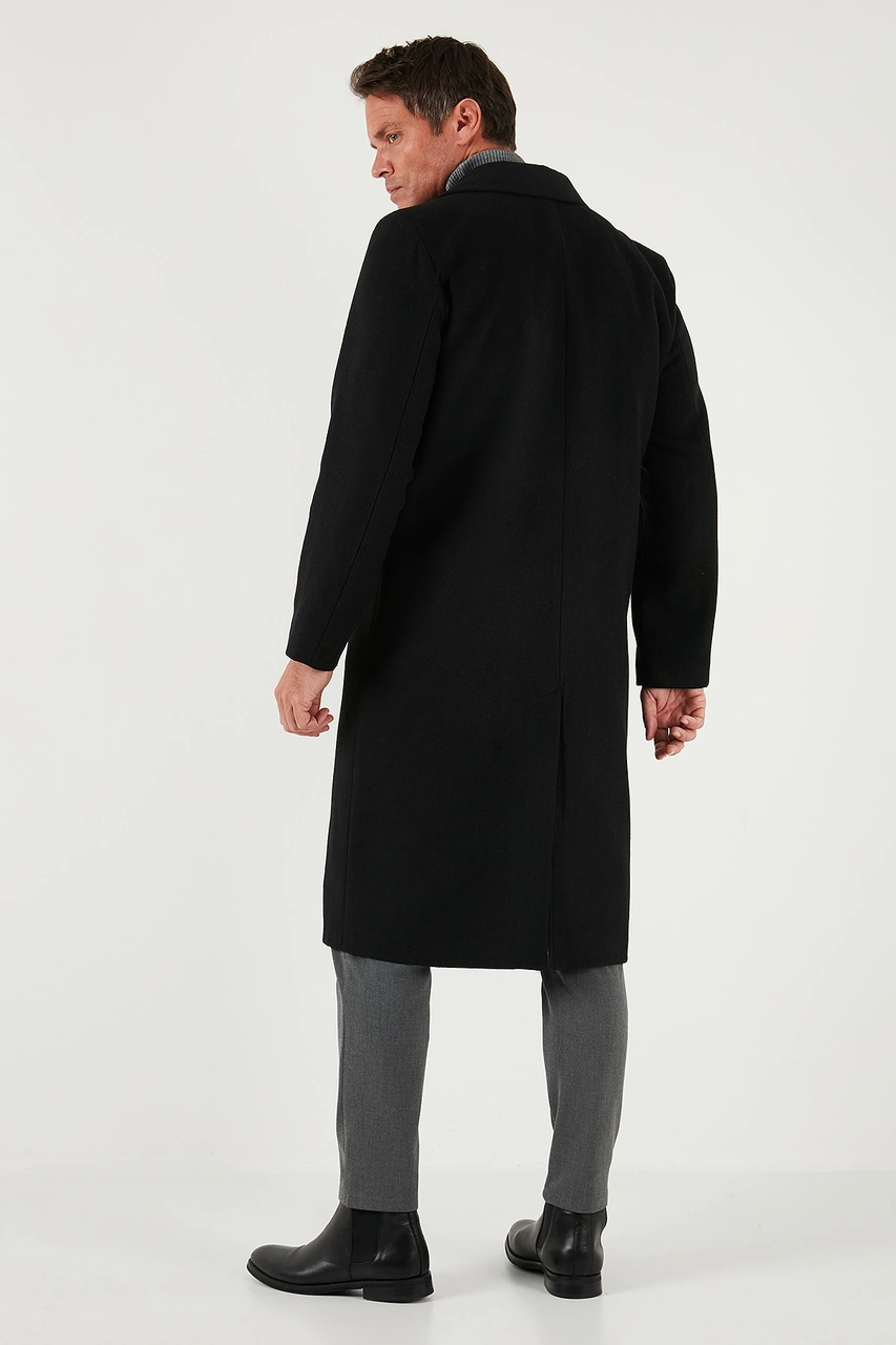 Buratti Loose Fit Kruvaze Yaka Uzun Astarlı Kaşe Erkek Kaban 681003 Siyah