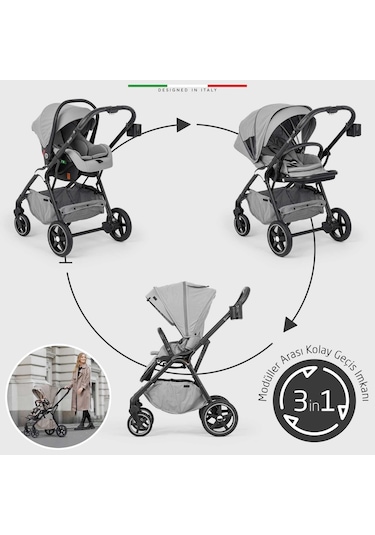 Elele Hera Travel Sistem Bebek Arabası Silver Gri