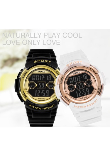 Skycity Smael 1632b Spor Kronometre Çiftler Kol Saati - 50m Su Geçirmez, Işıklandırmalı, Alarm, Dakikmatik, Tarih/gün Gösterimi - Gül Altın Rengi Siyah - Kırmızı