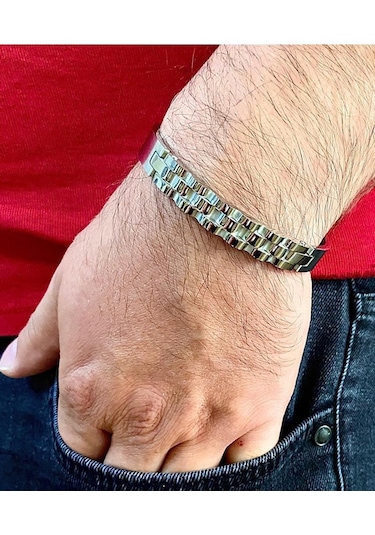 Sade Şık Tasarımlı Gümüş Renk Çelik Erkek Bileklik 22 Cm Gümüş