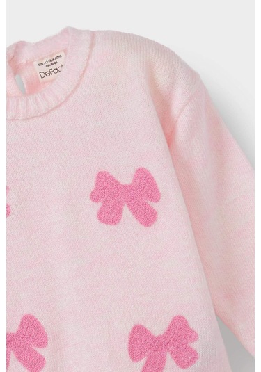 Defacto Kız Bebek Bisiklet Yaka Fiyonklu Kazak F2589a525wnpn633 Pembe