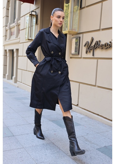 Bigdart 5853 Kruvaze Yaka Trençkot Siyah 001