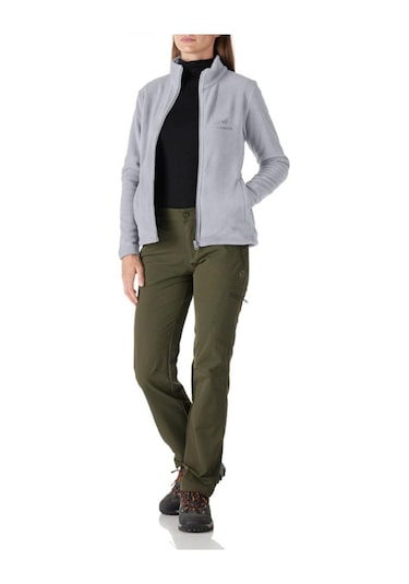 Genıus Store Kadın Tam Fermuarlı Kalın Outdoor Polar Ceket Gri