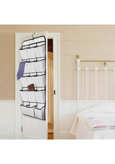 Suntek 30 Büyük Cepli Çift Taraflı Asılı Ayakkabı Rafı Beyaz