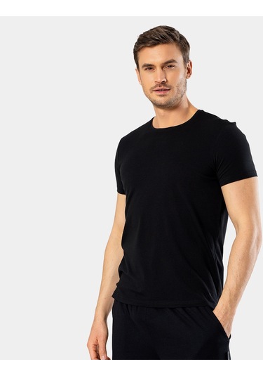 Cacharel Erkek Bisiklet Yaka Likralı T-shirt 1331/siyah 001