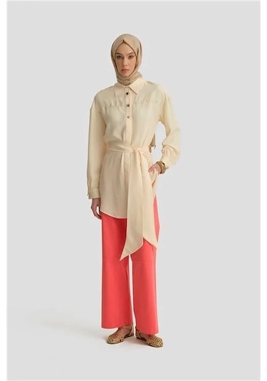 Armine Düz Paça Pantolon 25y2802 Coral Turuncu