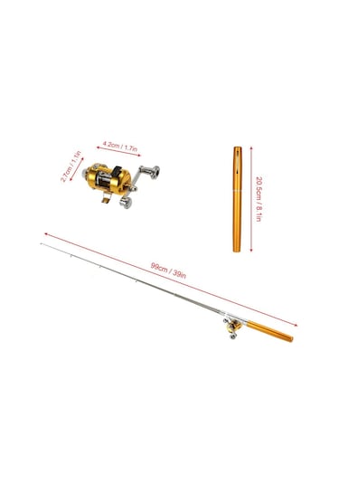 Olta Makarası Combo Kit Seti Mini Teleskopik Taşınabilir Cep Kalem Olta Direği + Makara Gold