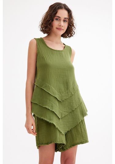 Pamuk Müslin Üçgen Bluz - Şık Ve Rahat Yaz Tasarımı Yeşil