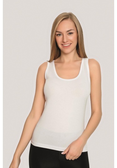 Kadın Beyaz Pamuklu Likralı Kalın Askılı Atlet 3'lü Paket Esnek Ve Yumuşak Kumaş beyaz