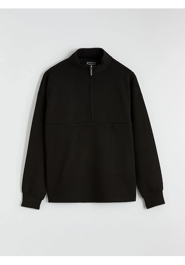 Lc Waikiki Siyah Dik Yaka Soft Touch Oversize Kadın Sweatshirt