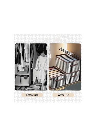 Fosenze Houndstooth Desenli 6 Bölmeli Kapaklı Non-woven Organizer Kutusu - 44x30x20cm, Çekmeceli, Yığılabilir, Evde Giysi/ev Aletleri Depolama