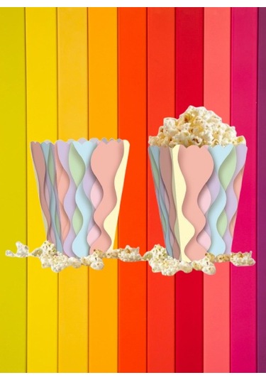 Mısır Kutusu Pop Corn Kutusu Dalgalı Makaron Desenli / 8 Parça