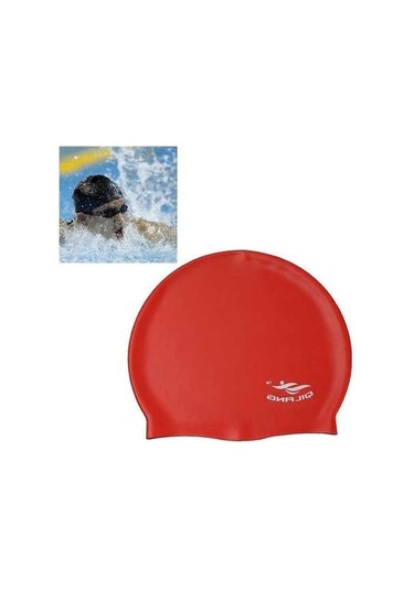 Dm Yetişkinler İçin Su Geçirmez Düz Kırmızı Silikon Yüzme Bonesi Kırmızı
