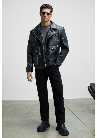 Solo Erkek %100 Organik Pamuklu Kalın Dokulu Comfort Fit Bisiklet Yakalı Antrasit T-Shirt