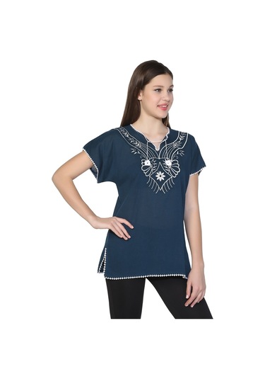 Kısa Kol Şile Bezi Naz Bluz Petrol Ptrl Petrol