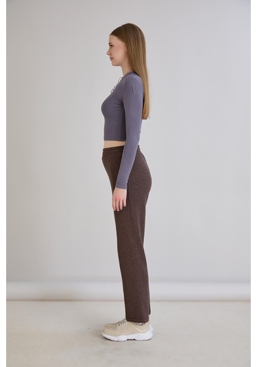 Sortie Collection Simli Örme Pantolon Kahverengi
