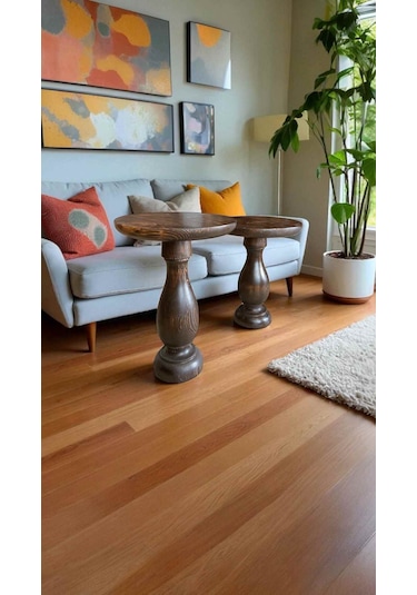 Doğal Ahşap Ceviz Mantar Sehpa 2 Li Set Şık Yan Sehpa Takımı