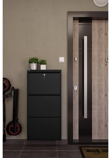 Ceha   Kilitli 3'lü Metal Ayakkabılık - Siyah K.AYK-3 /AB9005/KL Siyah