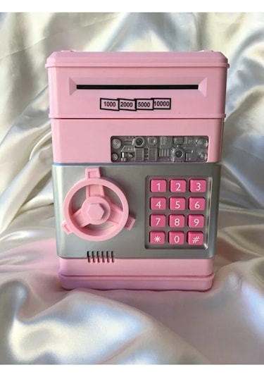 Pembe Renk Atm Şifreli Otomatik Kağıt Para Alan Kasa Kumbara
