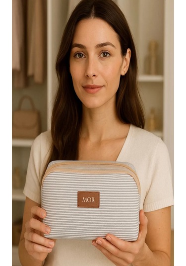 Lüx Çok Amaçlı Tutma Kollu Makyaj Çantası Geniş Bölmeli Seyahat Tipi Kozmetik Organizeri Beyaz