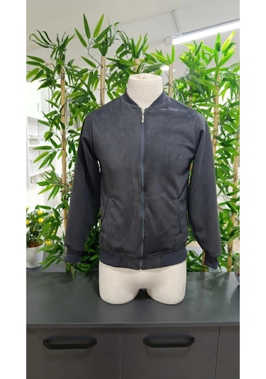 Defymoda Erkek Uzun Kollu Önden Fermuarlı Süet Ceket Antrasit