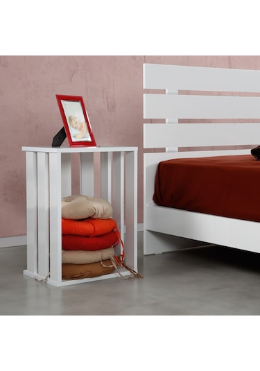 Pasifichome Huga Çift Kişilik Beyaz Ahşap Karyola Komodin Takım 180 Cm