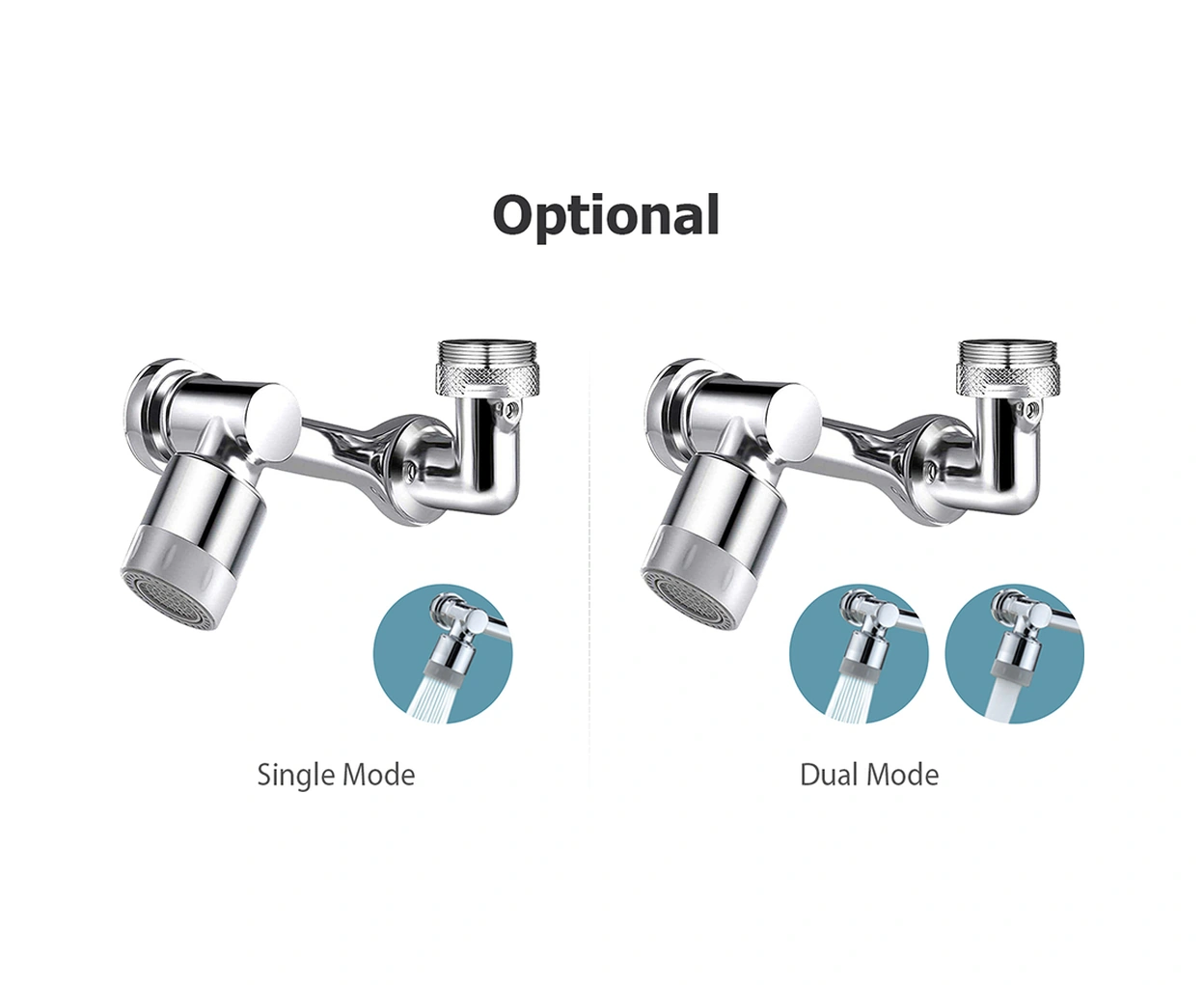 Dofolink Gümüş Ev Fıçısı Uzatıcı - 3x360 Döner Mekanik Kolu, Duvarlı Ve Köpürtü Modlu Çift Su Akışı Gümüş