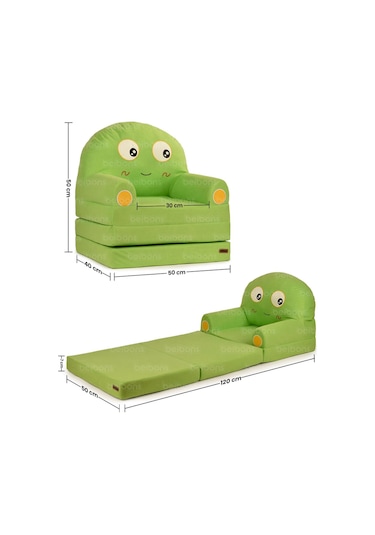 Portatif Katlanabilir Sevimli Çocuk Koltuğu - 3 Katlı Çocuk Yatak Koltuk - Taşınabilir Bebek Koltuğu Yeşil