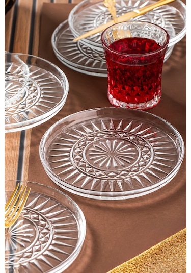 Porsima Milano Pasta Tabağı Dik Tabak - 6lı Cam Sunumluk Pasta Kurabiye Kek İkram Servis Tabağı-16 Cm Şeffaf