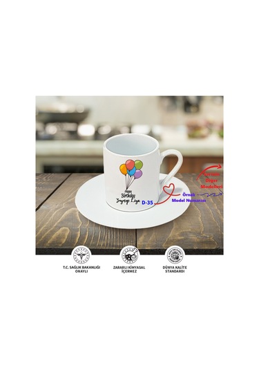 Kişiye Özel Türk Kahve Fincanı, Doğum Günü Temalı Hediyelik Fincan D Serisi Beyaz