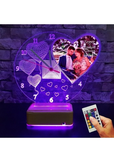 14 Şubat 3D Resimli 16 Renkli Led Lamba Sevgiliye Hediye