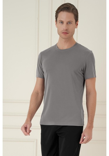 Comfort Fit Bisiklet Yaka Modal Kısa Kol Casual Vizon Tişört Ts 895 Vizon