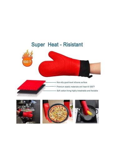 Profesyonel Sıcak Fırın Eldivenleri, Silikon Tencere Tutucular, 1 Çift Isıya Dayanıklı Fırın Eldiveni, Uzun Eldivenler