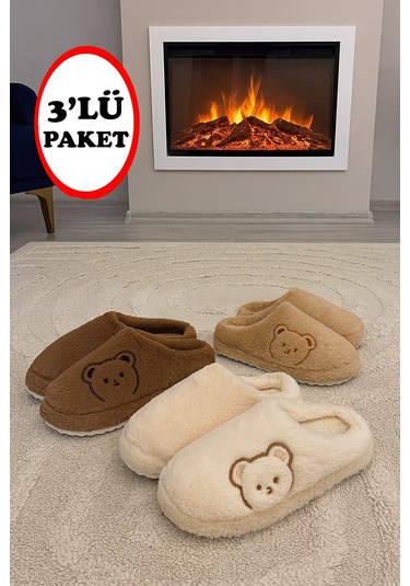 3'lü Paket Fluffy Kapalı Kadın Terlik Ev Terliği Paket Ürün