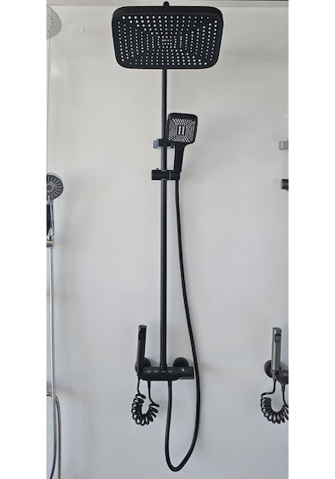 Piyano Duş Seti Kendinden Bataryalı Çoklu Fonksyon Kolay Montaj Uzatma Borusu Hediyeli Siyah