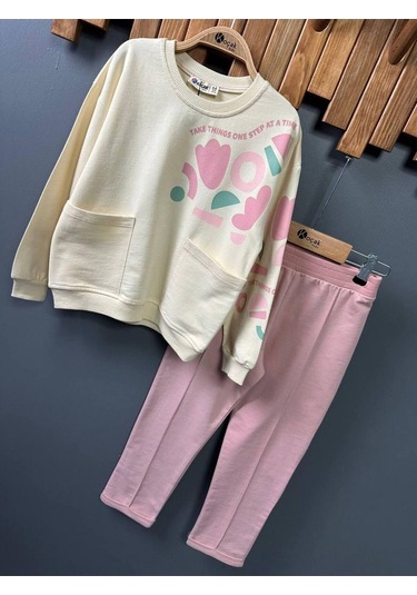 Kız Çocuk Kalp Baskılı 2'li Takım. Pamuklu Mükemmel Kalite Pembe