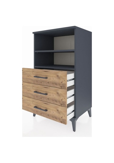 Hyperion Komodin 2 Raflı 3 Çekmeceli 60x44x106 Antrasit-çam Antrasit