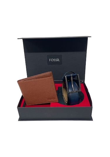 Fossil Kahve Cüzdan1826 & 3.5 CM Hakiki Deri Kemer Seti 130 CM Kahverengi