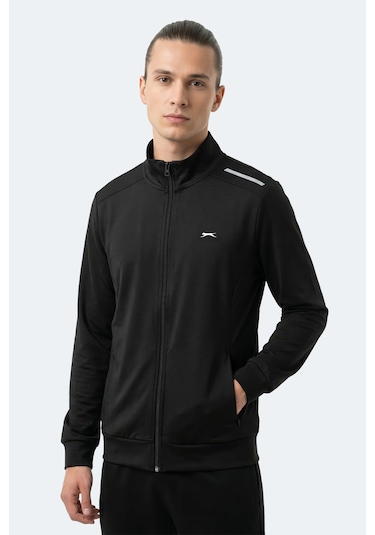Slazenger Revolver Erkek Fermuarlı Dik Yaka Cepli Siyah Sweatshırt