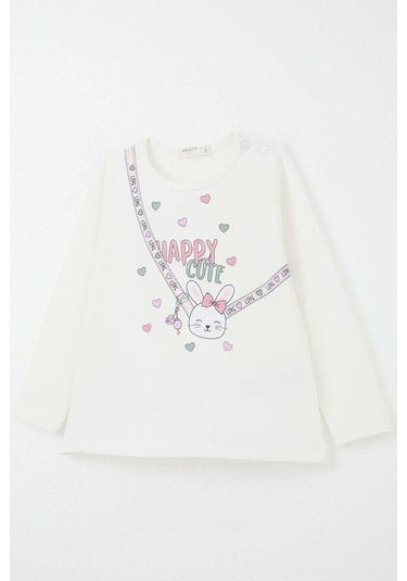Breeze Kız Bebek Taytlı Takım Mutlu Tavşancık Baskılı Kalpli 9 Ay-3 Yaş, Ekru Ekru