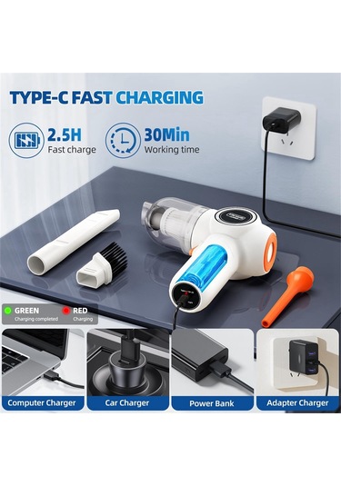 Amigaelegant Araba Ev İçin Kablosuz Araba Elektrikli Süpürgesi