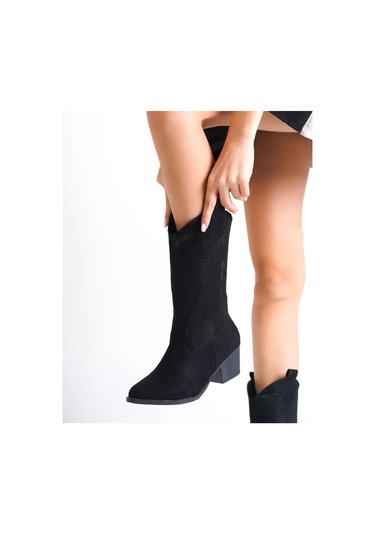 Kovboy Kanvas Western Tarz Sivri Bot Siyah-Siyah