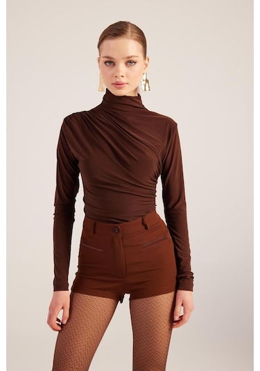 Holly Lolly Yüksek Bel Fermuarlı Mini Bailey Şort Kahve