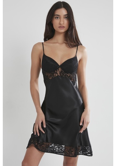Pierre Cardin 4075 Saten Gecelik Sabahlık Takım - Siyah Siyah