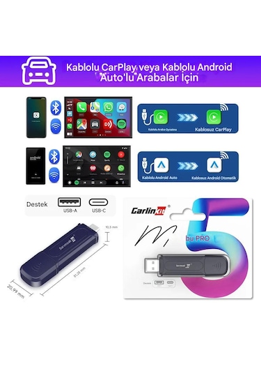 Mini 5 Pro Kablosuz Araç Adaptörü 2in1 Carplay & Android Auto